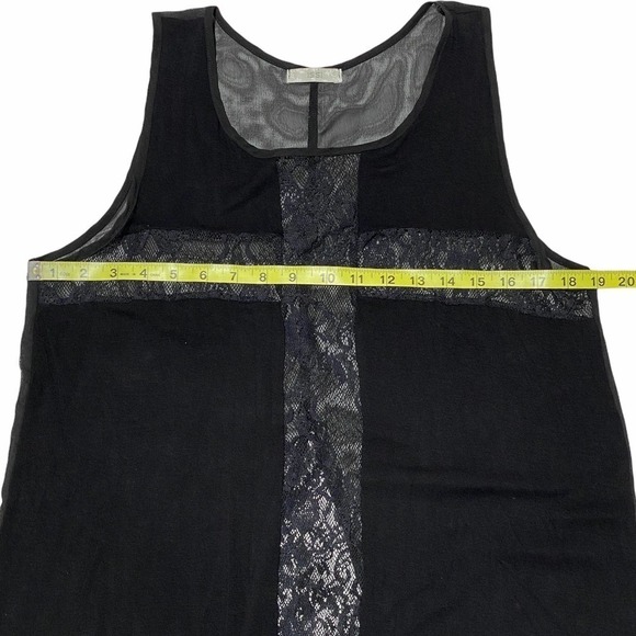 ISSI Black Sheer Mesh Lace Sleeveless High Low Tank Top Blouse - Picture 7 of 10
